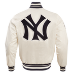 MLB NEW YORK YANKEES RETRO CLASSIC MEN'S RIB SATIN JACKET (EGGSHELL/ MIDNIGHT NAVY)