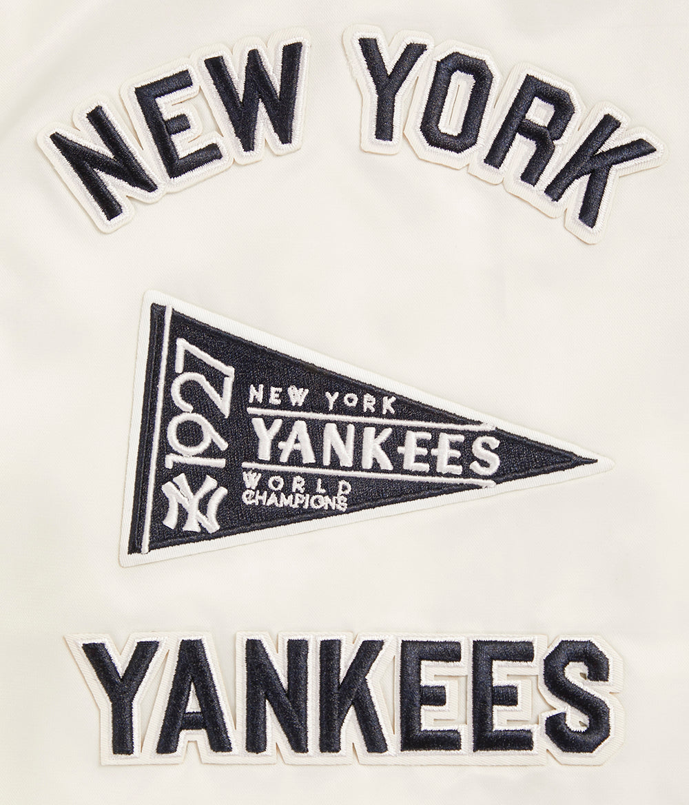 MLB NEW YORK YANKEES RETRO CLASSIC MEN'S RIB SATIN JACKET (EGGSHELL/ MIDNIGHT NAVY)