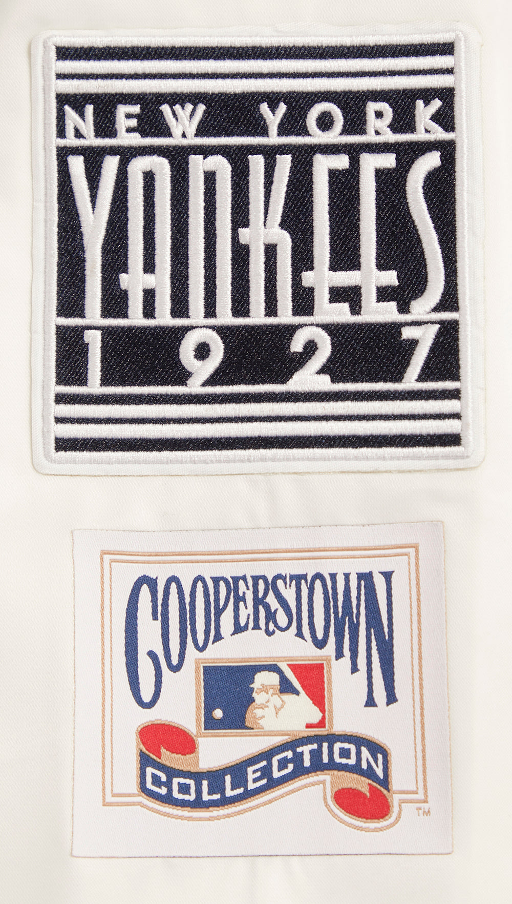 MLB NEW YORK YANKEES RETRO CLASSIC MEN'S RIB SATIN JACKET (EGGSHELL/ MIDNIGHT NAVY)