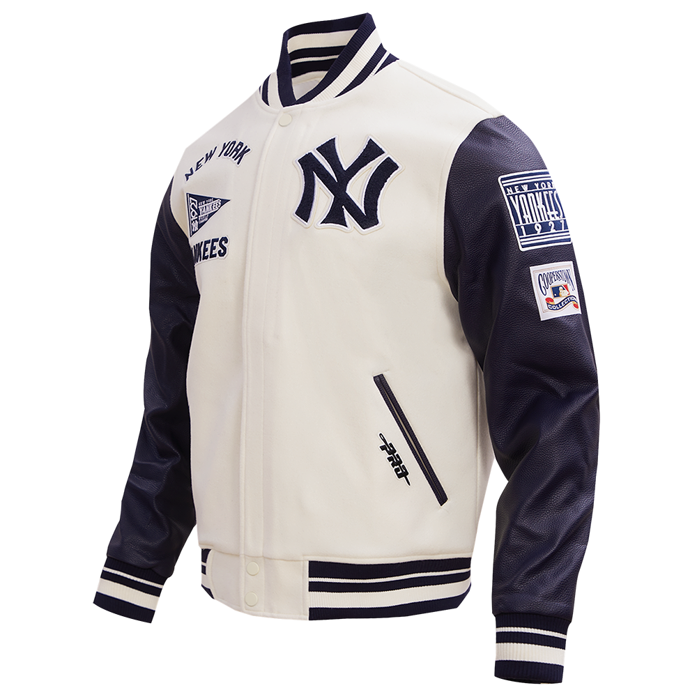 MLB NEW YORK YANKEES RETRO CLASSIC MEN'S RIB WOOL VARSITY JACKET (EGGSHELL/MIDNIGHT NAVY)