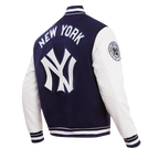 MLB NEW YORK YANKEES RETRO CLASSIC MEN'S RIB WOOL VARSITY JACKET (MIDNIGHT NAVY/WHITE)