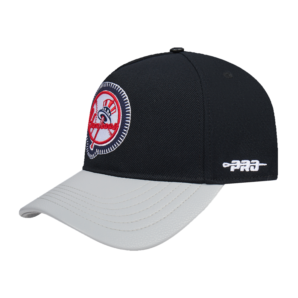 MLB NEW YORK YANKEES DIY PICK STITCH LEATHER PINCH FRONT STRAPBACK (BLACK)