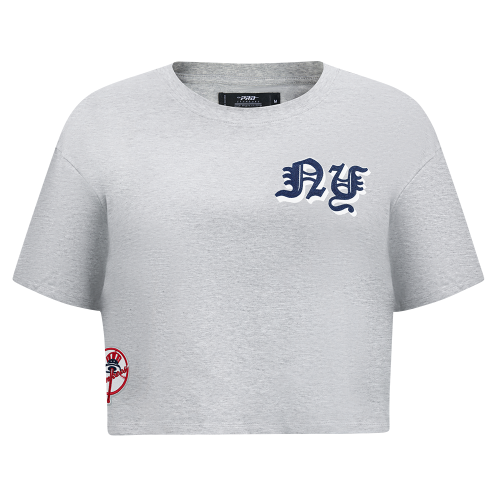 MLB NEW YORK YANKEES OLD ENGLISH WOMEN'S SJ BOXY TEE (HEATHER GREY)