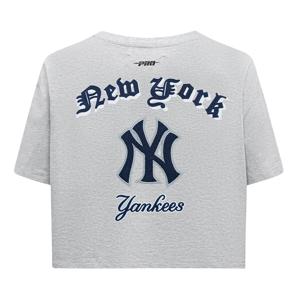 MLB NEW YORK YANKEES OLD ENGLISH WOMEN'S SJ BOXY TEE (HEATHER GREY)