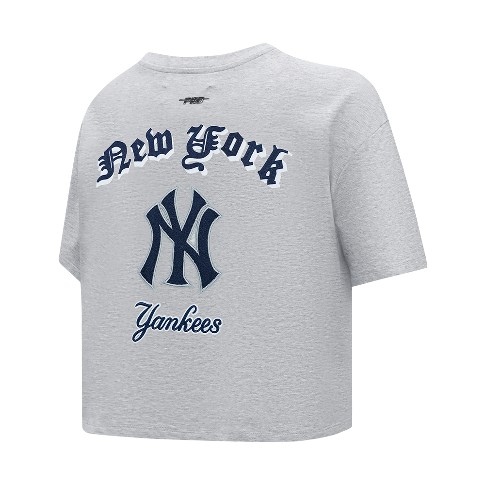 MLB NEW YORK YANKEES OLD ENGLISH WOMEN'S SJ BOXY TEE (HEATHER GREY)