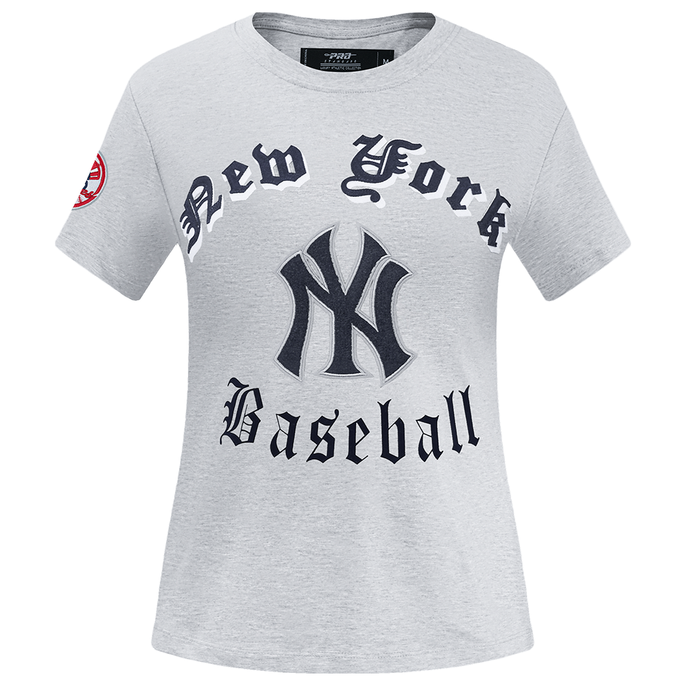 MLB NEW YORK YANKEES OLD ENGLISH T-SHIRT EN JERSEY SIMPLE À COUPE AJUSTÉE POUR FEMME (GRIS CHINÉ)