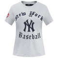 MLB NEW YORK YANKEES OLD ENGLISH T-SHIRT EN JERSEY SIMPLE À COUPE AJUSTÉE POUR FEMME (GRIS CHINÉ)
