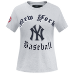 MLB NEW YORK YANKEES OLD ENGLISH T-SHIRT EN JERSEY SIMPLE À COUPE AJUSTÉE POUR FEMME (GRIS CHINÉ)