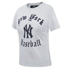 MLB NEW YORK YANKEES OLD ENGLISH T-SHIRT EN JERSEY SIMPLE À COUPE AJUSTÉE POUR FEMME (GRIS CHINÉ)