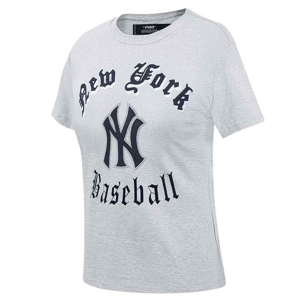 MLB NEW YORK YANKEES OLD ENGLISH T-SHIRT EN JERSEY SIMPLE À COUPE AJUSTÉE POUR FEMME (GRIS CHINÉ)
