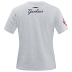 MLB NEW YORK YANKEES OLD ENGLISH T-SHIRT EN JERSEY SIMPLE À COUPE AJUSTÉE POUR FEMME (GRIS CHINÉ)