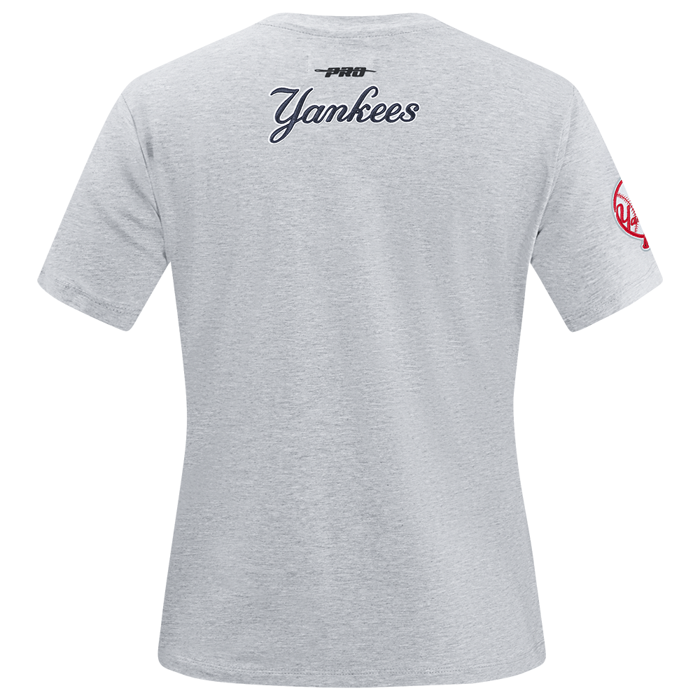 MLB NEW YORK YANKEES OLD ENGLISH T-SHIRT EN JERSEY SIMPLE À COUPE AJUSTÉE POUR FEMME (GRIS CHINÉ)