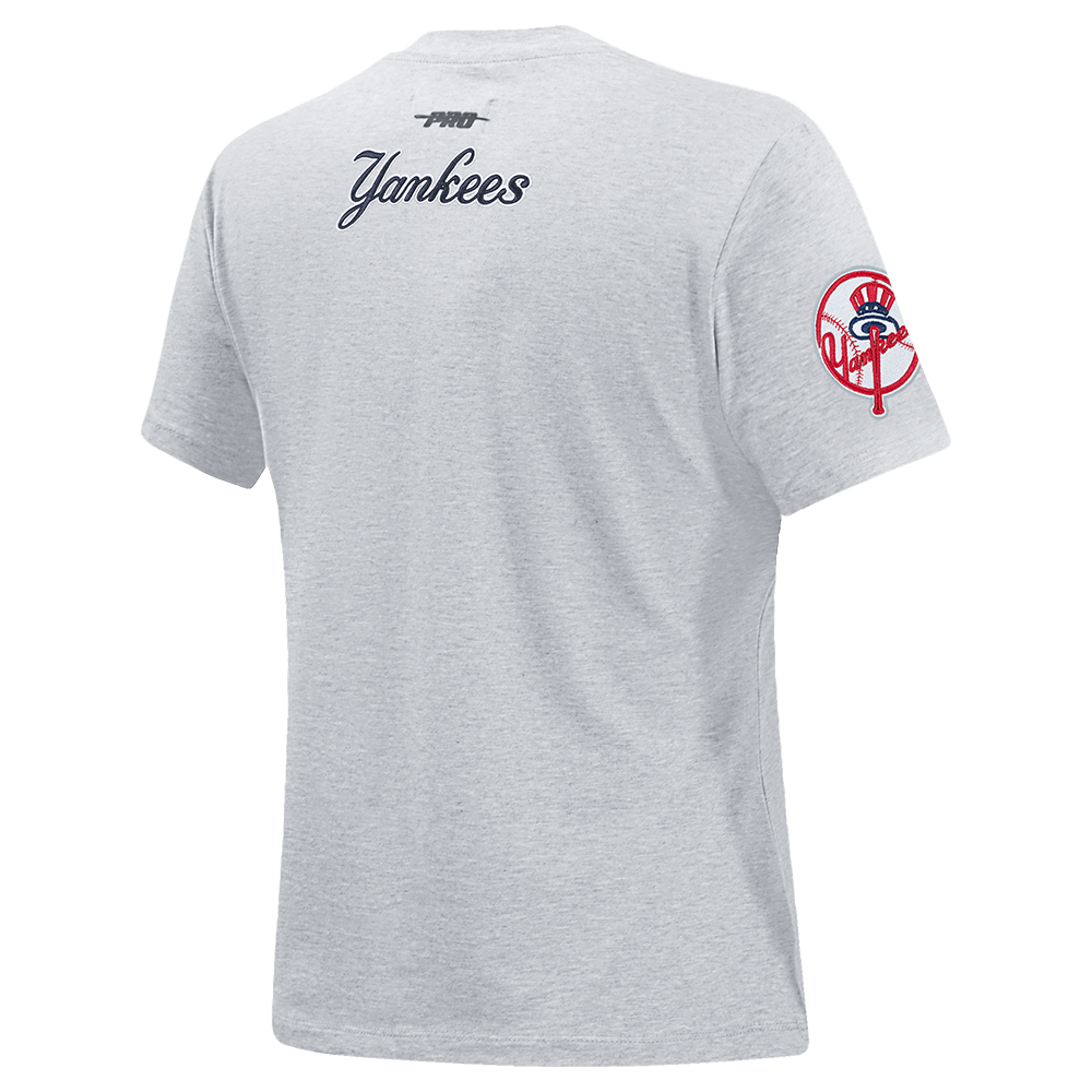 MLB NEW YORK YANKEES OLD ENGLISH T-SHIRT EN JERSEY SIMPLE À COUPE AJUSTÉE POUR FEMME (GRIS CHINÉ)