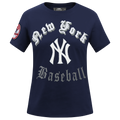 MLB NEW YORK YANKEES OLD ENGLISH T-SHIRT EN JERSEY SIMPLE À COUPE AJUSTÉE POUR FEMME (MARINE MINUIT)