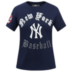 MLB NEW YORK YANKEES OLD ENGLISH T-SHIRT EN JERSEY SIMPLE À COUPE AJUSTÉE POUR FEMME (MARINE MINUIT)