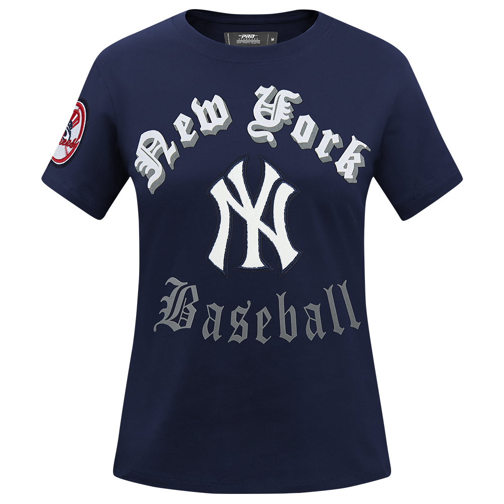 MLB NEW YORK YANKEES OLD ENGLISH T-SHIRT EN JERSEY SIMPLE À COUPE AJUSTÉE POUR FEMME (MARINE MINUIT)