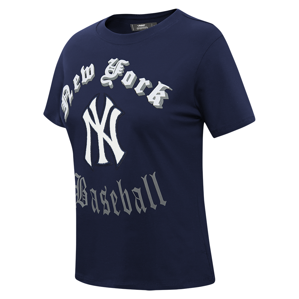 MLB NEW YORK YANKEES OLD ENGLISH T-SHIRT EN JERSEY SIMPLE À COUPE AJUSTÉE POUR FEMME (MARINE MINUIT)