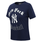 MLB NEW YORK YANKEES OLD ENGLISH T-SHIRT EN JERSEY SIMPLE À COUPE AJUSTÉE POUR FEMME (MARINE MINUIT)
