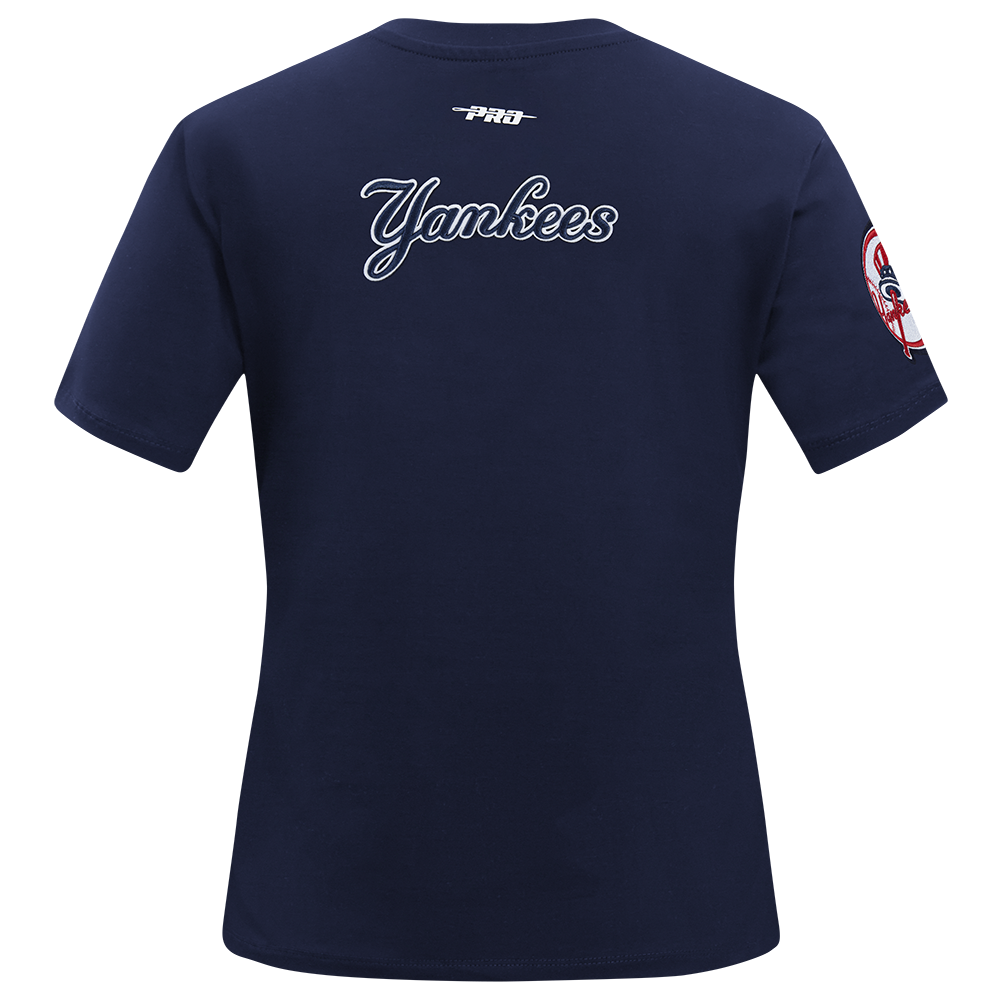 MLB NEW YORK YANKEES OLD ENGLISH T-SHIRT EN JERSEY SIMPLE À COUPE AJUSTÉE POUR FEMME (MARINE MINUIT)