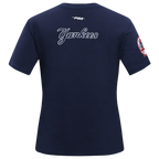 MLB NEW YORK YANKEES OLD ENGLISH T-SHIRT EN JERSEY SIMPLE À COUPE AJUSTÉE POUR FEMME (MARINE MINUIT)