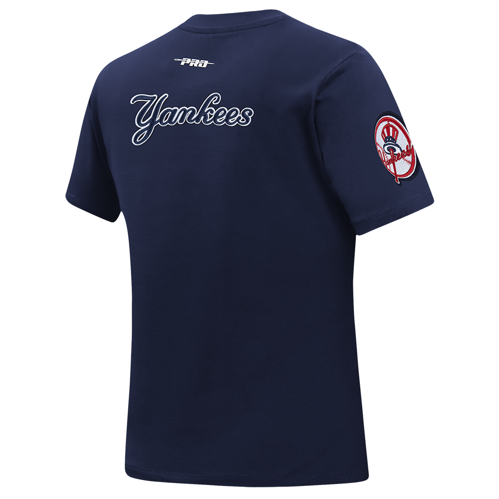 MLB NEW YORK YANKEES OLD ENGLISH T-SHIRT EN JERSEY SIMPLE À COUPE AJUSTÉE POUR FEMME (MARINE MINUIT)