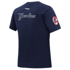 MLB NEW YORK YANKEES OLD ENGLISH T-SHIRT EN JERSEY SIMPLE À COUPE AJUSTÉE POUR FEMME (MARINE MINUIT)
