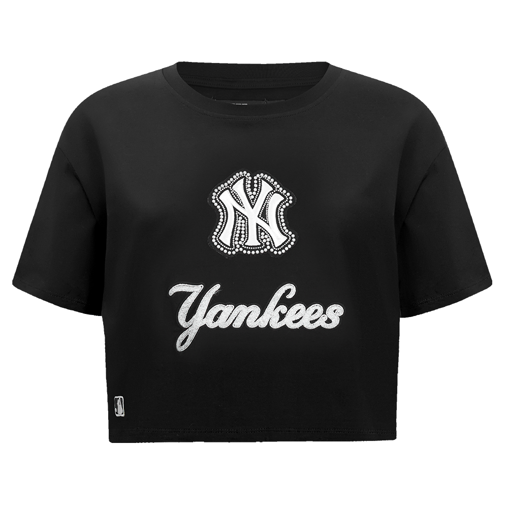 MLB NEW YORK YANKEES PEARLS WOMEN'S SINGLE JERSEY BOXY TOP (BLACK)