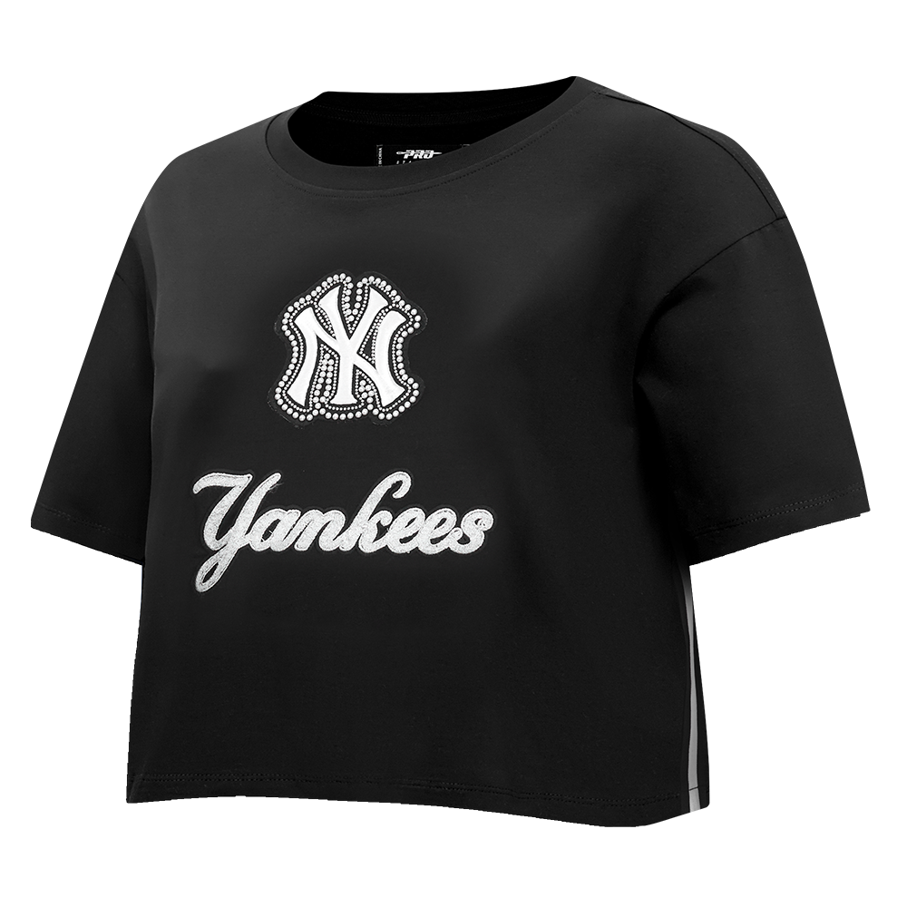 MLB NEW YORK YANKEES PEARLS WOMEN'S SINGLE JERSEY BOXY TOP (BLACK)