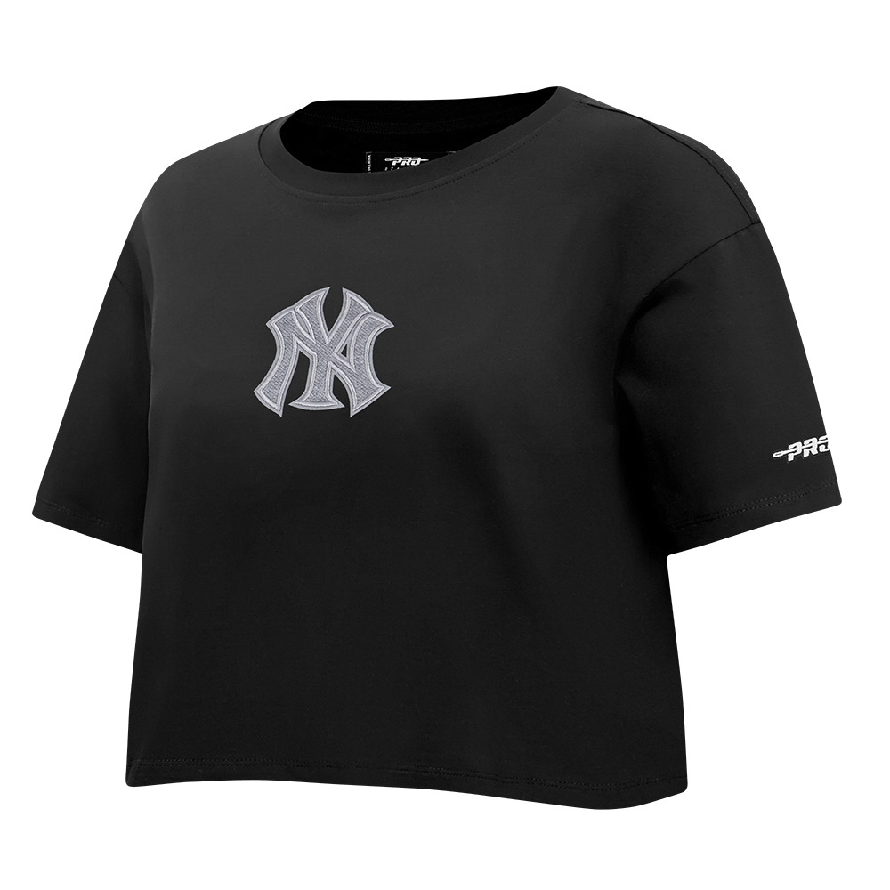 MLB NEW YORK YANKEES REVERSE FRENCH TERRY WOMEN'S SINGLE JERSEY BOXY TOP (BLACK)