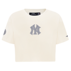 MLB NEW YORK YANKEES REVERSE FRENCH TERRY HAUT EN JERSEY SIMPLE À COUPE CARRÉE POUR FEMME (COQUILLE D'ŒUF)