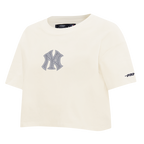 MLB NEW YORK YANKEES REVERSE FRENCH TERRY HAUT EN JERSEY SIMPLE À COUPE CARRÉE POUR FEMME (COQUILLE D'ŒUF)