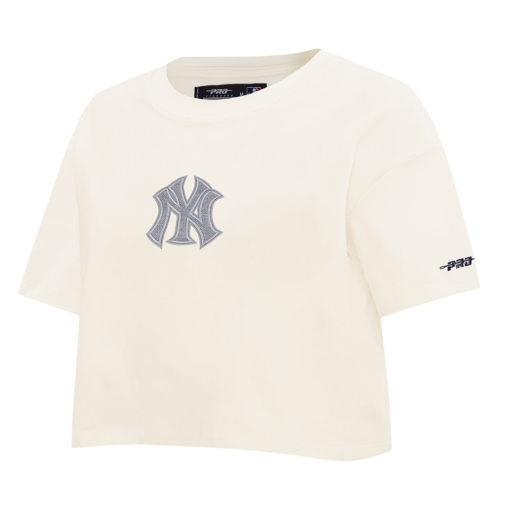 MLB NEW YORK YANKEES REVERSE FRENCH TERRY WOMEN'S SINGLE JERSEY BOXY TOP (EGGSHELL)