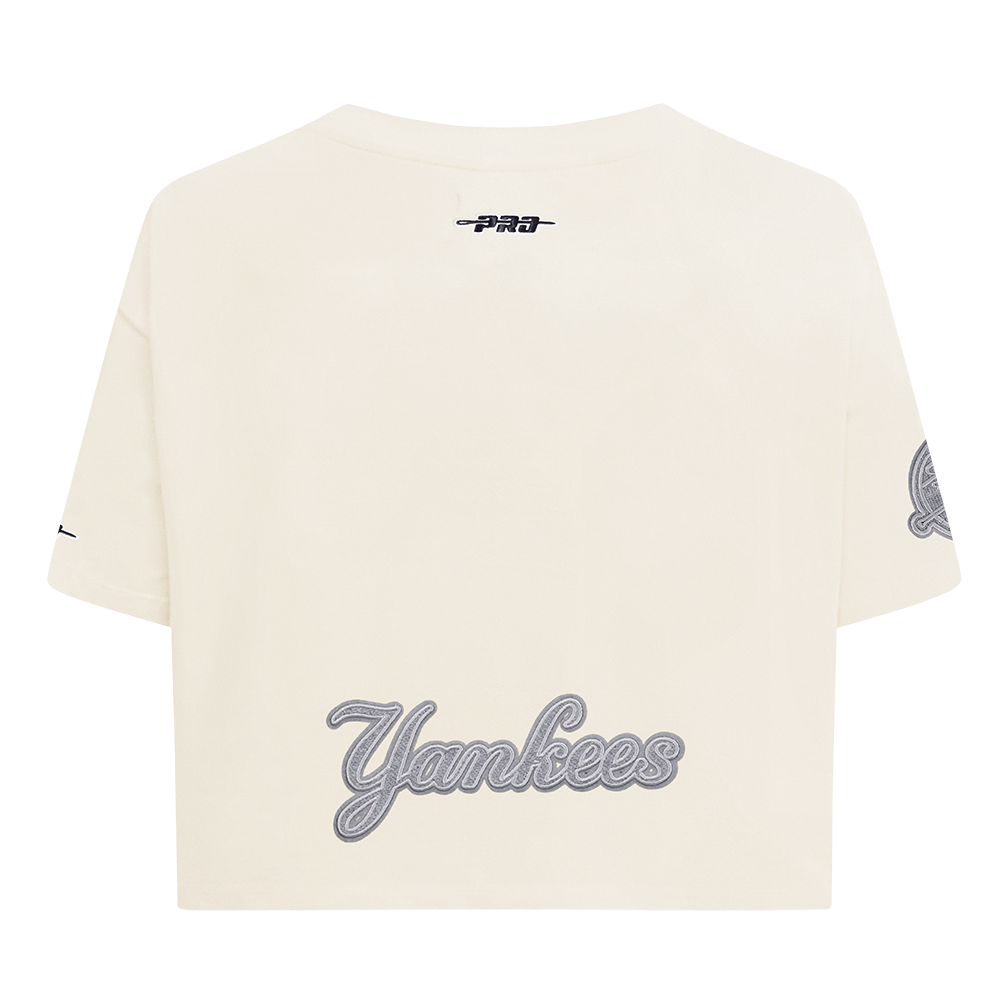 MLB NEW YORK YANKEES REVERSE FRENCH TERRY HAUT EN JERSEY SIMPLE À COUPE CARRÉE POUR FEMME (COQUILLE D'ŒUF)