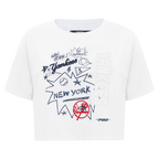 MLB NEW YORK YANKEES SKETCHBOOK WOMEN'S SINGLE JERSEY BOXY TEE (WHITE)