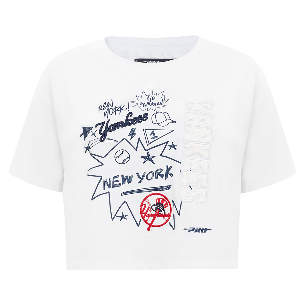 MLB NEW YORK YANKEES SKETCHBOOK WOMEN'S SINGLE JERSEY BOXY TEE (WHITE)