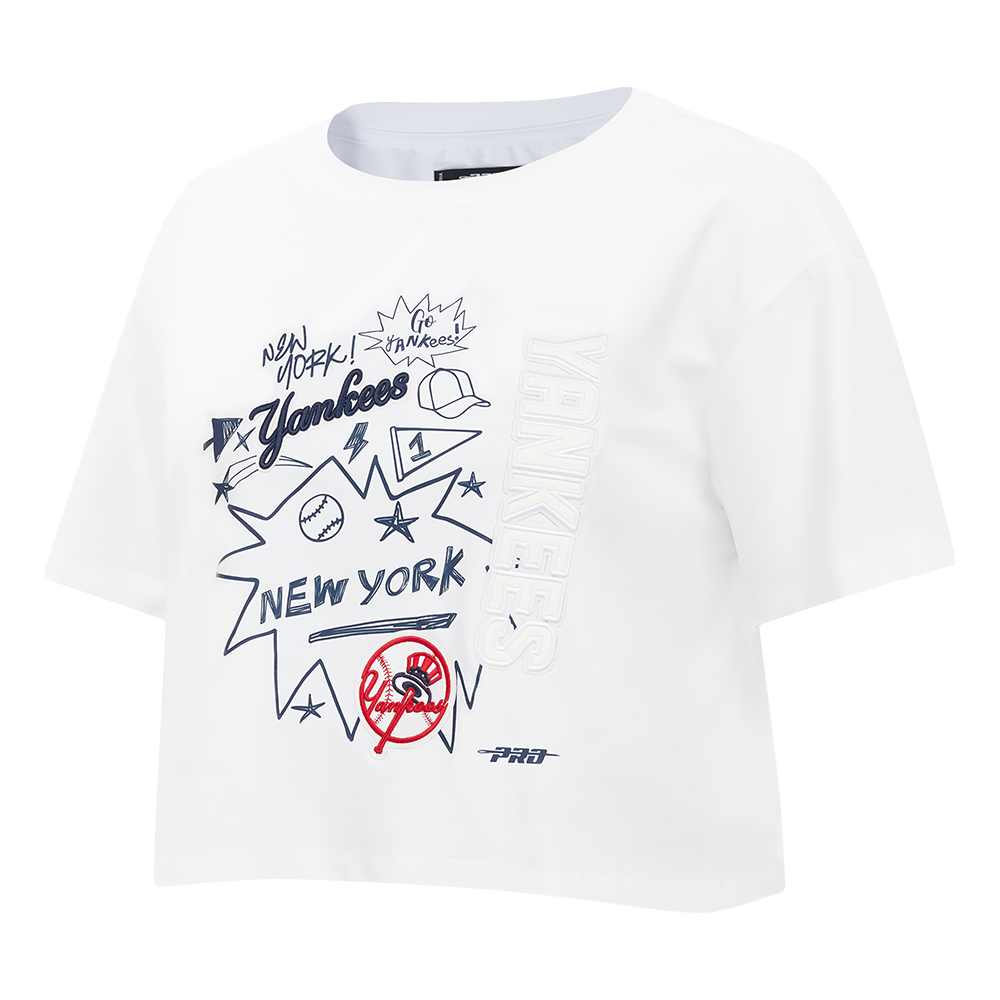 MLB NEW YORK YANKEES SKETCHBOOK WOMEN'S SINGLE JERSEY BOXY TEE (WHITE)