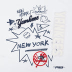 MLB NEW YORK YANKEES SKETCHBOOK WOMEN'S SINGLE JERSEY BOXY TEE (WHITE)