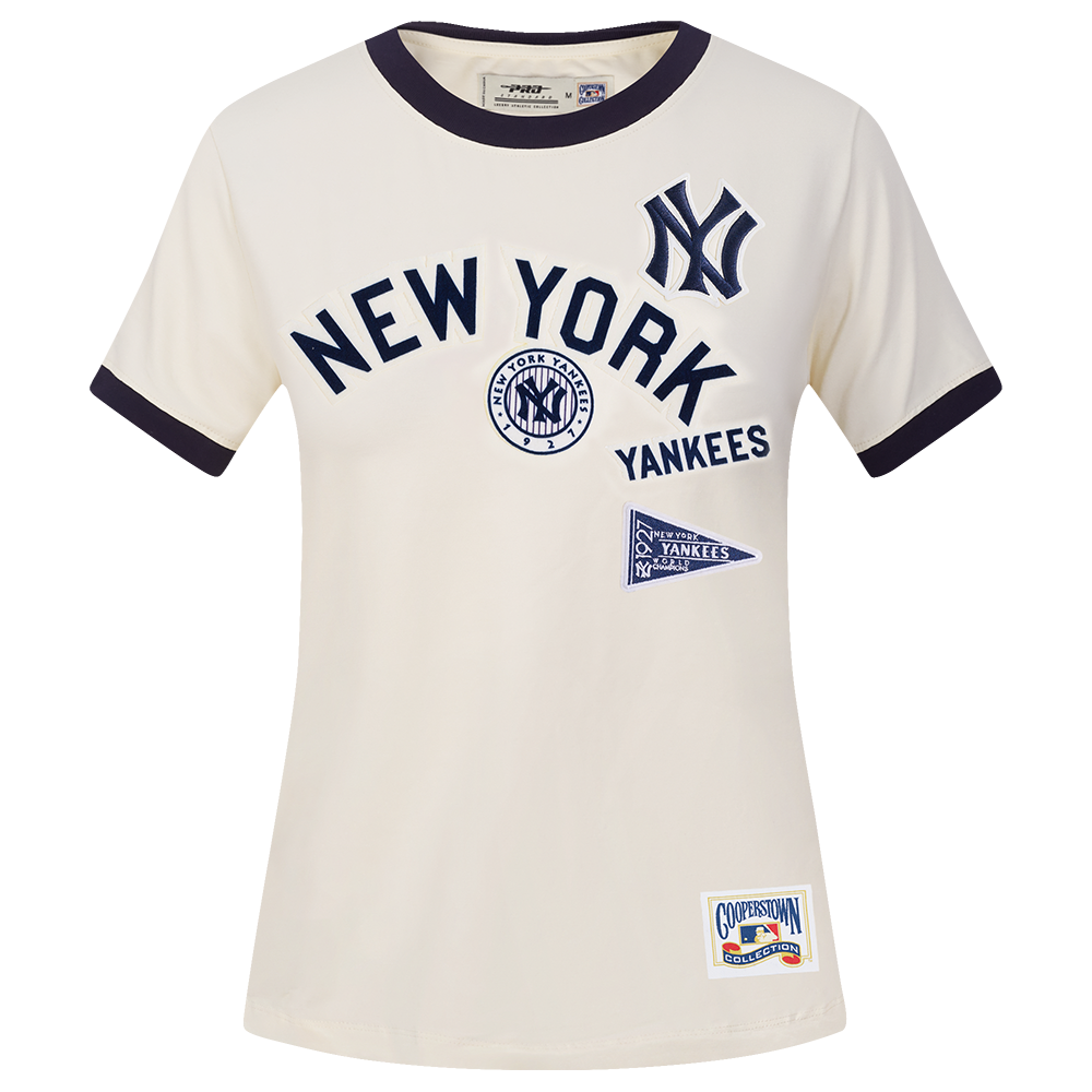 MLB NEW YORK YANKEES RETRO CASCADE WOMEN'S RINGER TOP (EGGSHELL/ MIDNIGHT NAVY)