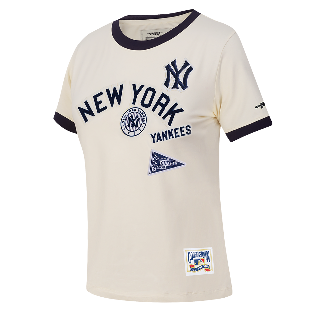 MLB NEW YORK YANKEES RETRO CASCADE WOMEN'S RINGER TOP (EGGSHELL/ MIDNIGHT NAVY)
