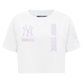 MLB NEW YORK YANKEES HOLOGRAM HAUT EN JERSEY SIMPLE À COUPE CARRÉE POUR FEMME (BLANC)