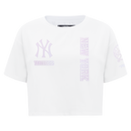MLB NEW YORK YANKEES HOLOGRAM HAUT EN JERSEY SIMPLE À COUPE CARRÉE POUR FEMME (BLANC)