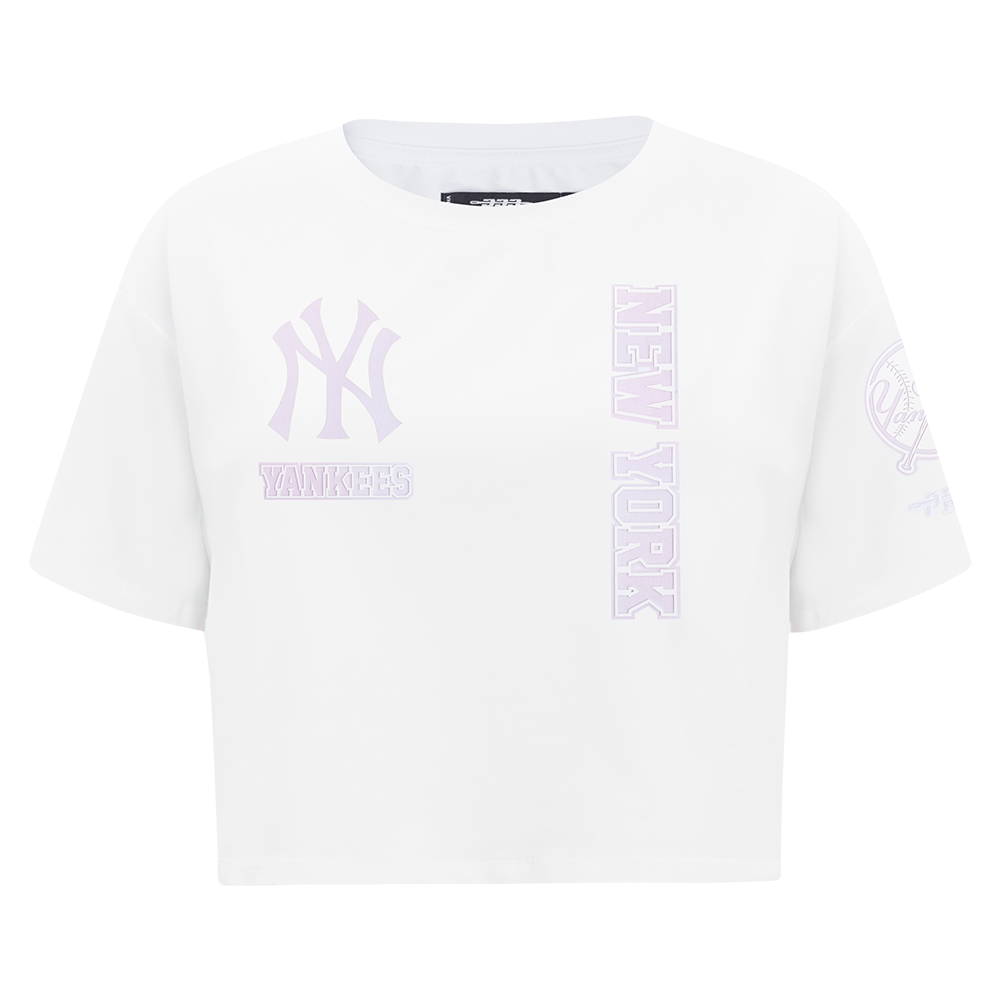 MLB NEW YORK YANKEES HOLOGRAM HAUT EN JERSEY SIMPLE À COUPE CARRÉE POUR FEMME (BLANC)