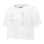 MLB NEW YORK YANKEES HOLOGRAM HAUT EN JERSEY SIMPLE À COUPE CARRÉE POUR FEMME (BLANC)