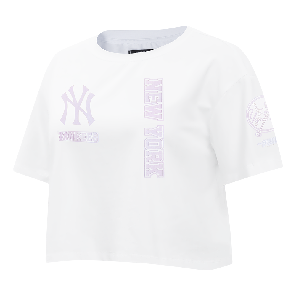 MLB NEW YORK YANKEES HOLOGRAM HAUT EN JERSEY SIMPLE À COUPE CARRÉE POUR FEMME (BLANC)