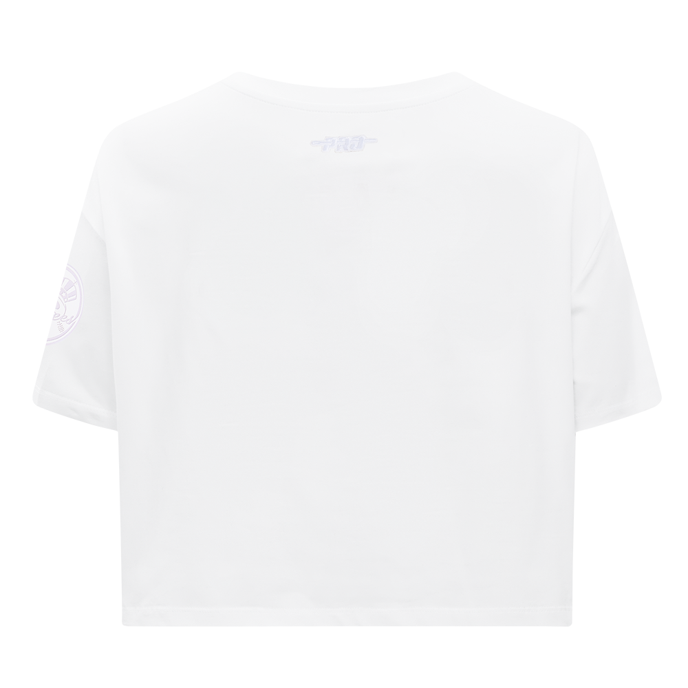 MLB NEW YORK YANKEES HOLOGRAM HAUT EN JERSEY SIMPLE À COUPE CARRÉE POUR FEMME (BLANC)
