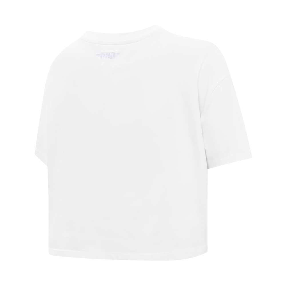 MLB NEW YORK YANKEES HOLOGRAM HAUT EN JERSEY SIMPLE À COUPE CARRÉE POUR FEMME (BLANC)