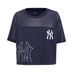 MLB NEW YORK YANKEES SHEER INFLUENCE HAUT COUPE CARRÉE TRANSPARENT POUR FEMME (MARINE MINUIT)