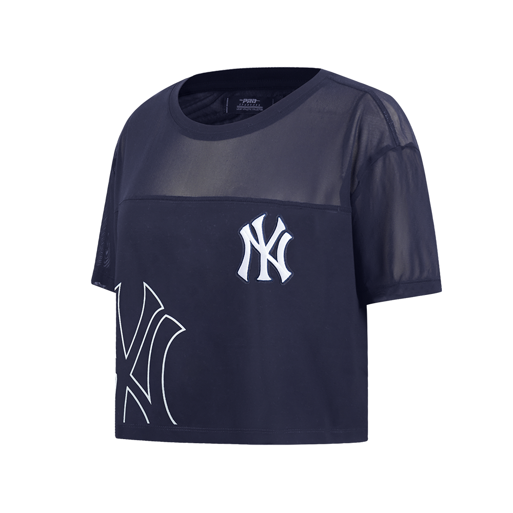 MLB NEW YORK YANKEES SHEER INFLUENCE HAUT COUPE CARRÉE TRANSPARENT POUR FEMME (MARINE MINUIT)