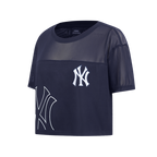 MLB NEW YORK YANKEES SHEER INFLUENCE HAUT COUPE CARRÉE TRANSPARENT POUR FEMME (MARINE MINUIT)