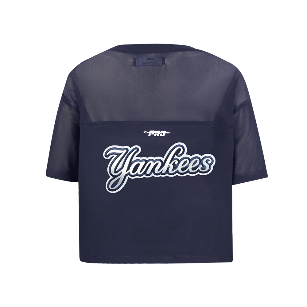 MLB NEW YORK YANKEES SHEER INFLUENCE HAUT COUPE CARRÉE TRANSPARENT POUR FEMME (MARINE MINUIT)